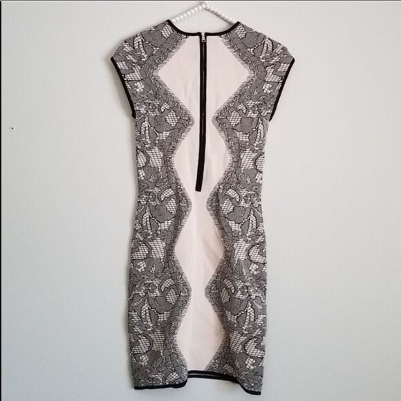 Parker Alexander Nude Black Knit Lace Slimming Body Con Mini Dress M - Picture 3 of 4